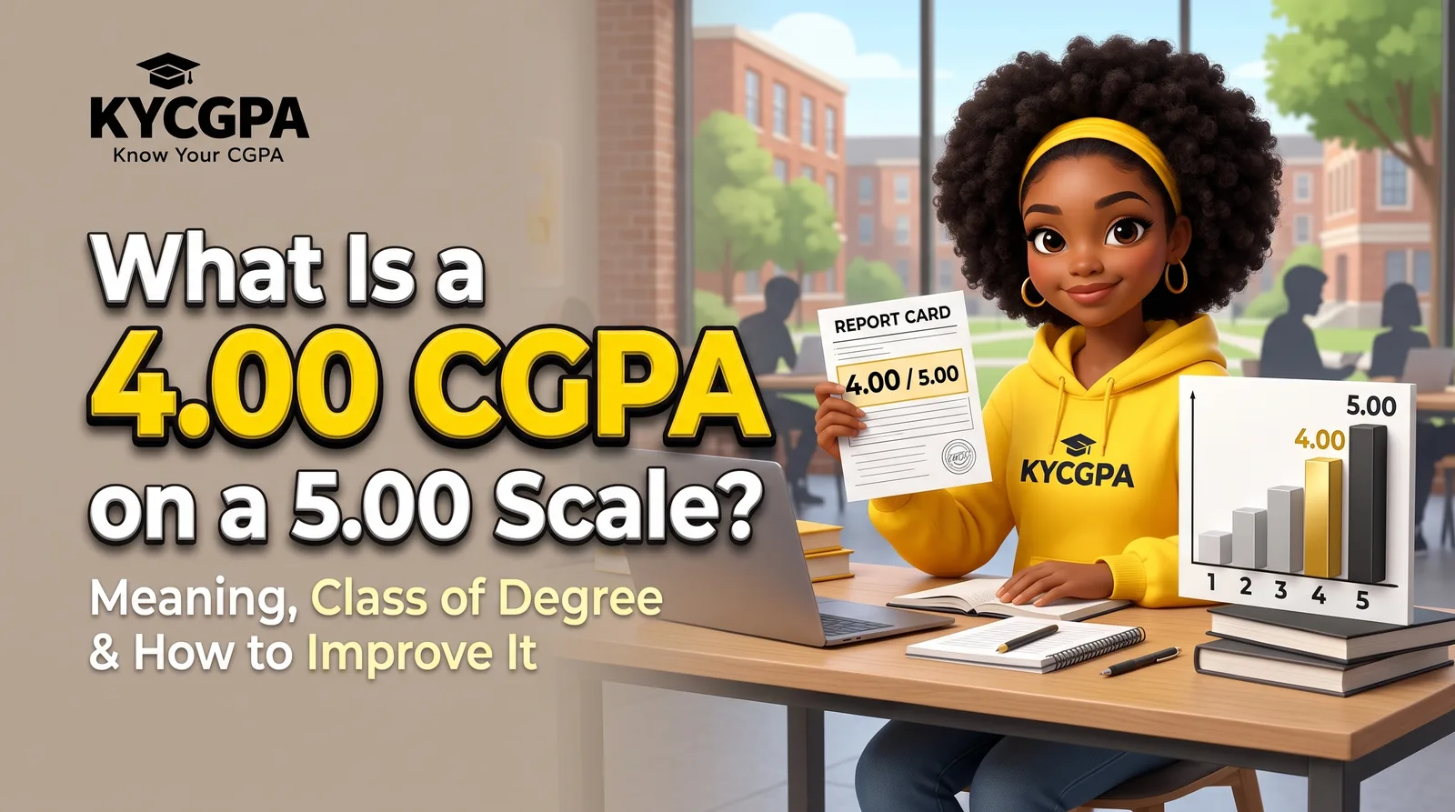 A bright and encouraging 3D cartoon-style blog featured image for the GPA/CGPA calculator, KYCGPA.